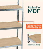 Scaffale 5 Ripiani Metallo Zincato E Mdf Effetto Legno Portata Totale 875kg