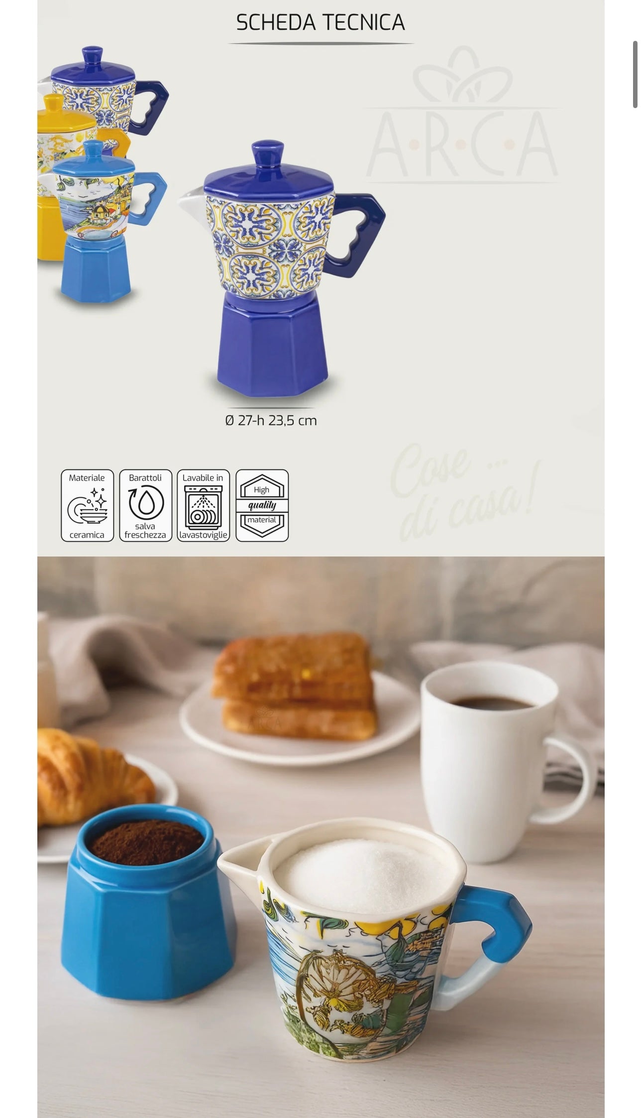 Barattolo in ceramica, a forma di caffettiera / Porta zucchero e caffè