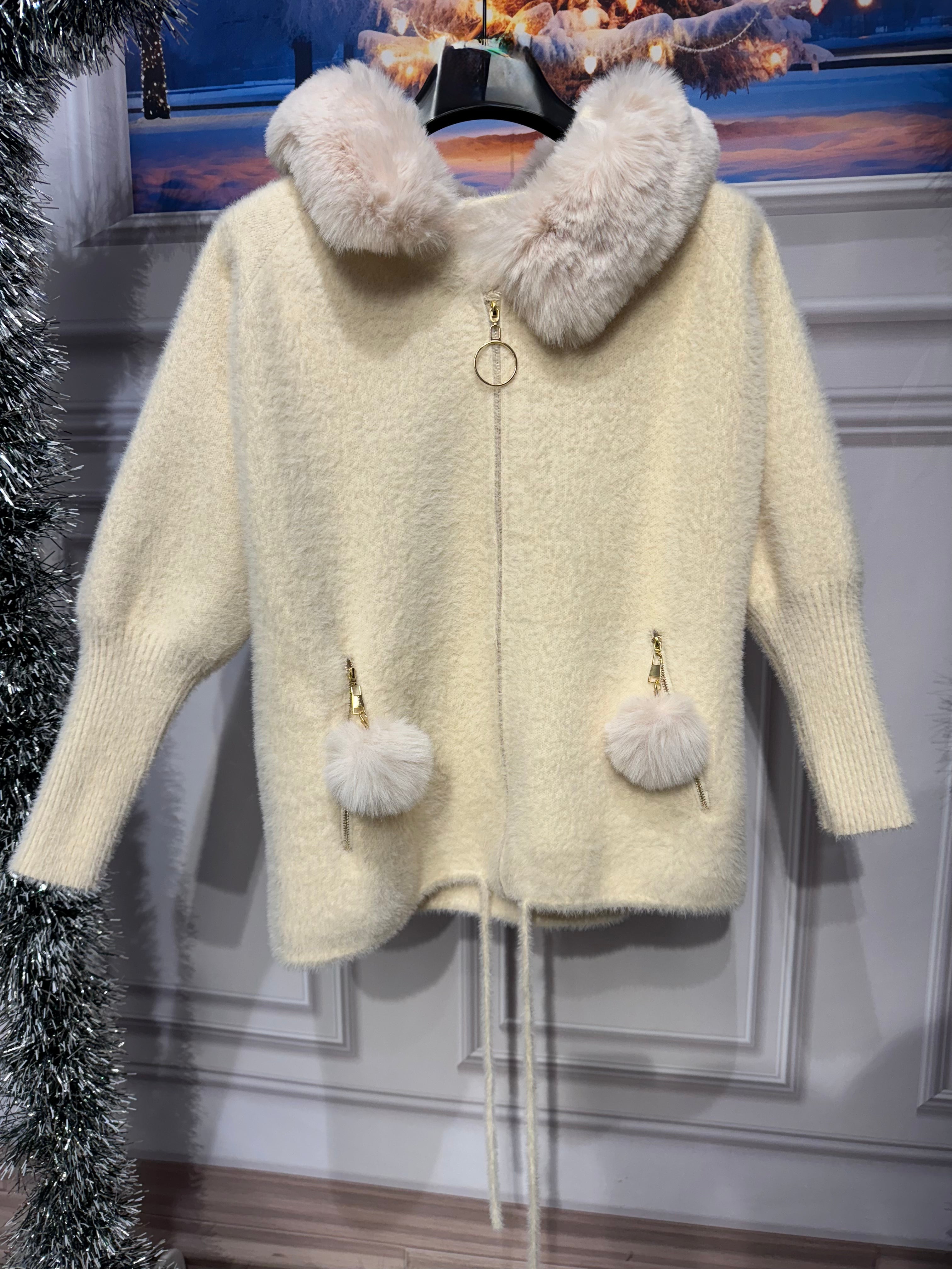 Giacca pelliccia pon pon
