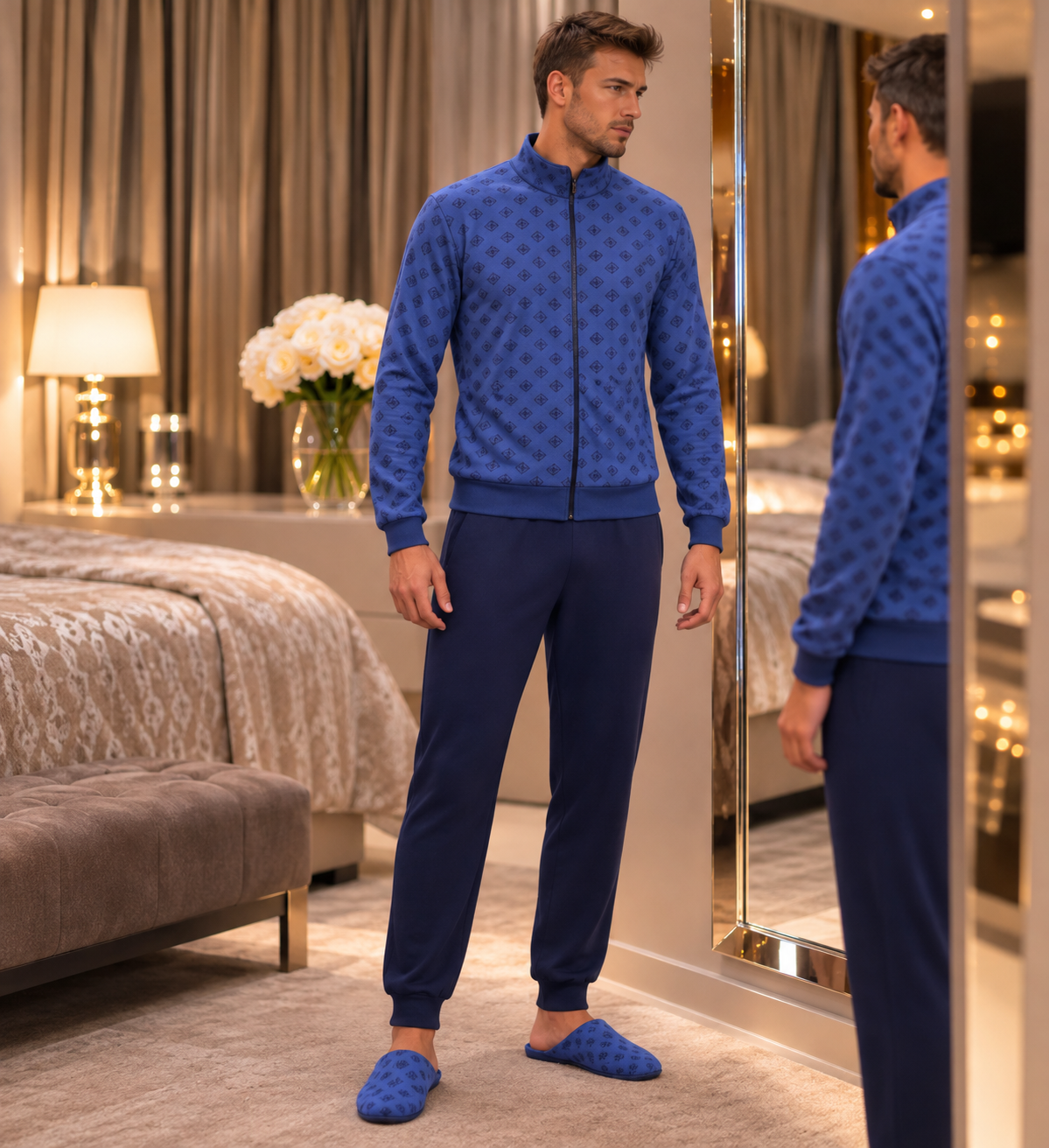 Pigiama Uomo In Morbido Coral Con Zip