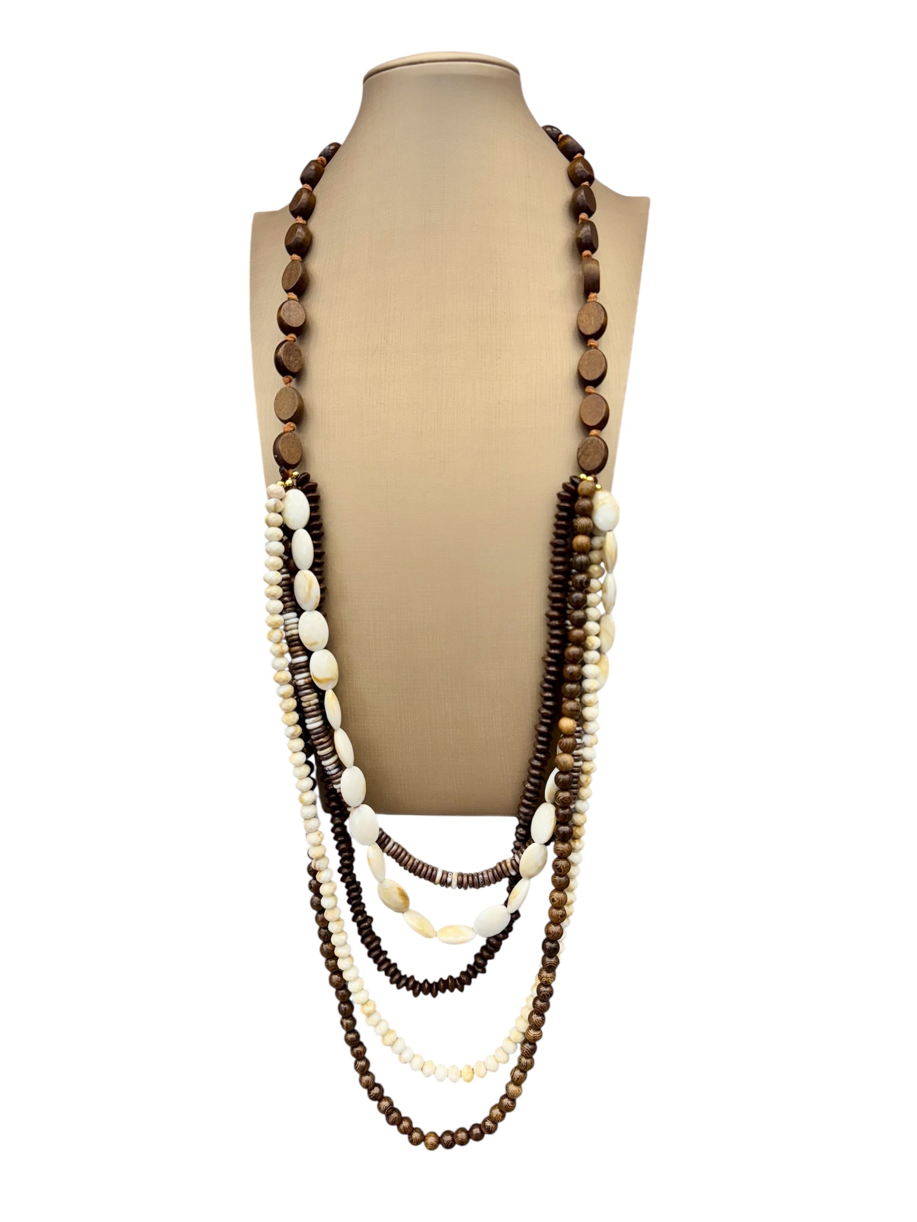 Collana lunga legno e pietre