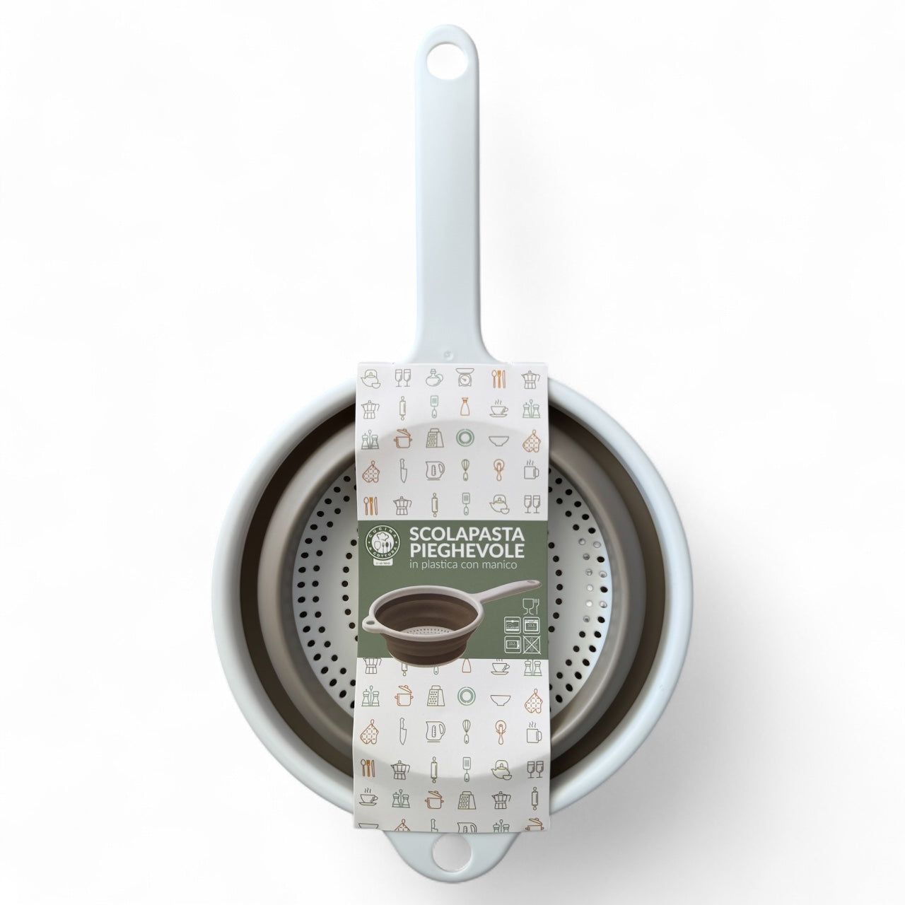 Scolapasta pieghevole con manico